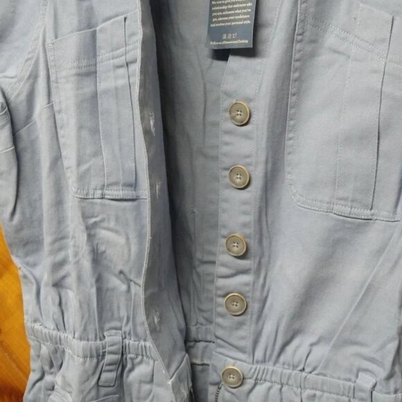 New! Democracy Stretch Twill Utility Belted Jumpsuit, Light Blue 2X NEW! - Picture 6 of 16